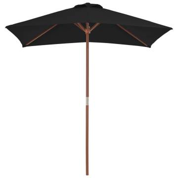 Outdoor Parasol with Wooden Pole - Black 150x200 cm