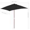 Outdoor Parasol with Wooden Pole - Black 150x200 cm