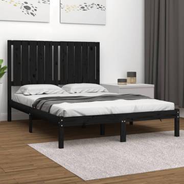 Stylish Black Solid Wood Bed Frame 120x190 cm Small Double