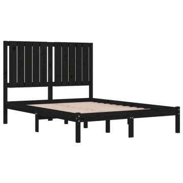 Stylish Black Solid Wood Bed Frame 120x190 cm Small Double