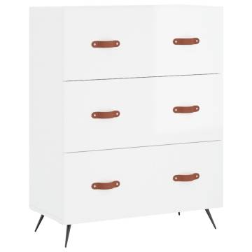 High Gloss White Chest of Drawers - 69.5x34x90 cm