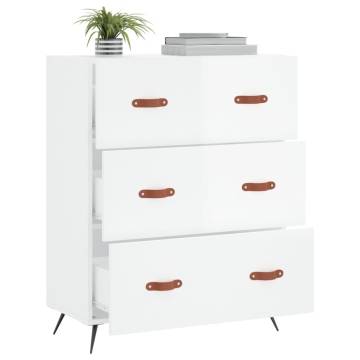 High Gloss White Chest of Drawers - 69.5x34x90 cm