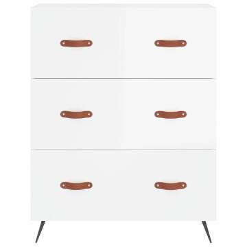 High Gloss White Chest of Drawers - 69.5x34x90 cm