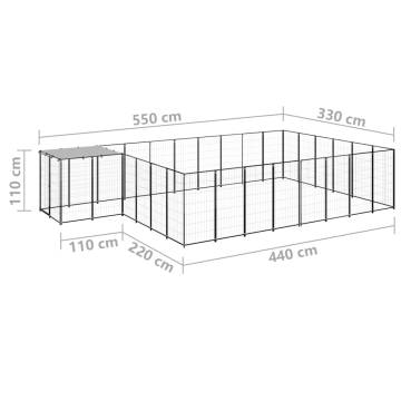 Durable Black Dog Kennel - 15.73 m² Steel Enclosure