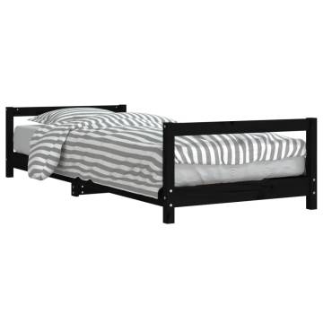 Kids Bed Frame Black 80x200 cm - Solid Pine Wood