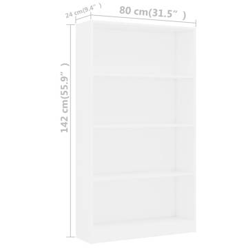 4-Tier White Book Cabinet - Stylish & Durable Storage Solution