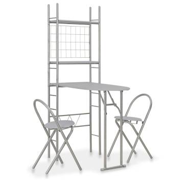 3 Piece Folding Dining Set with Storage Rack - Grey & Steel