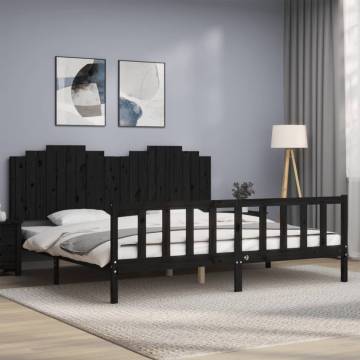 Solid Wood Black Bed Frame & Headboard 200x200 cm | HipoMarket