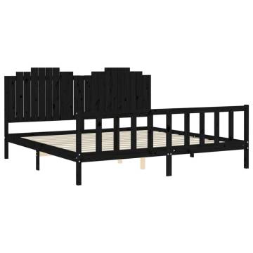 Solid Wood Black Bed Frame & Headboard 200x200 cm | HipoMarket