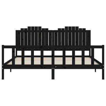 Solid Wood Black Bed Frame & Headboard 200x200 cm | HipoMarket