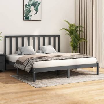 Bed Frame Grey Solid Wood Pine 180x200 cm - Super King Size