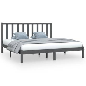 Bed Frame Grey Solid Wood Pine 180x200 cm - Super King Size