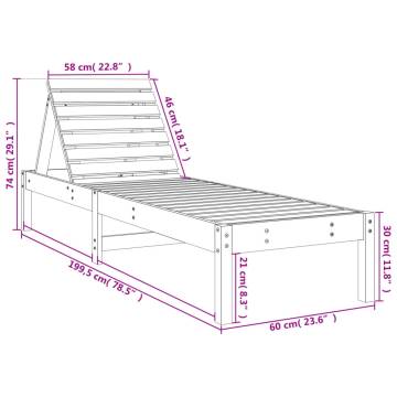 Adjustable Sun Lounger - Solid Pine Wood - 199.5x60x74 cm