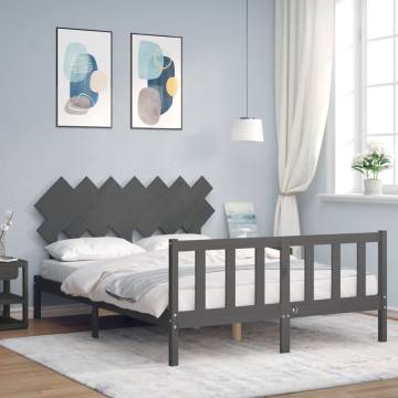 Grey King Size Bed Frame with Headboard - Solid Wood Quality