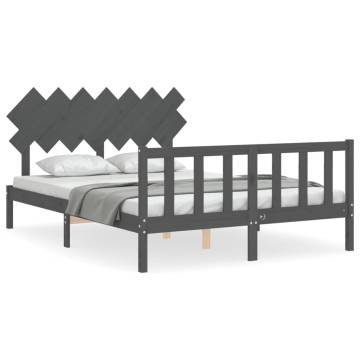 Grey King Size Bed Frame with Headboard - Solid Wood Quality