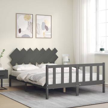 Grey King Size Bed Frame with Headboard - Solid Wood Quality