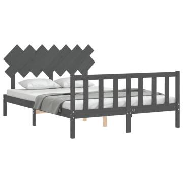 Grey King Size Bed Frame with Headboard - Solid Wood Quality