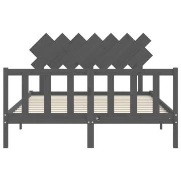 Grey King Size Bed Frame with Headboard - Solid Wood Quality