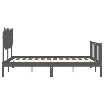 Grey King Size Bed Frame with Headboard - Solid Wood Quality