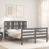 Grey Bed Frame with Headboard - Solid Pine Wood 140x190 cm