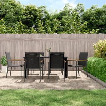 7 Piece Garden Dining Set - Black Textilene & Steel