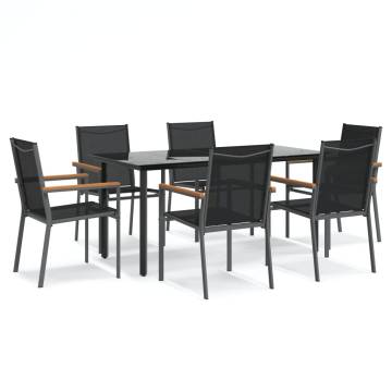 7 Piece Garden Dining Set - Black Textilene & Steel