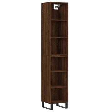 Stylish Highboard in Brown Oak - 34.5x32.5x180 cm