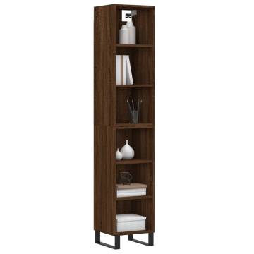 Stylish Highboard in Brown Oak - 34.5x32.5x180 cm