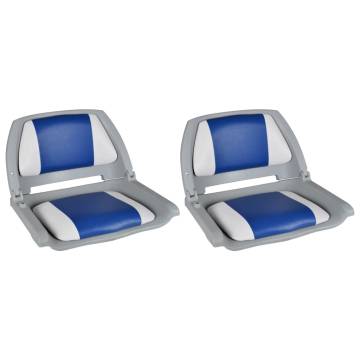 Boat Seats 2 pcs with Foldable Backrest - Blue-White Comfort