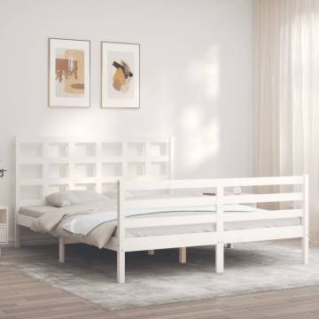 White King Size Bed Frame with Headboard - Solid Pine Wood