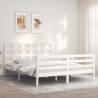 White King Size Bed Frame with Headboard - Solid Pine Wood