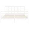 White King Size Bed Frame with Headboard - Solid Pine Wood