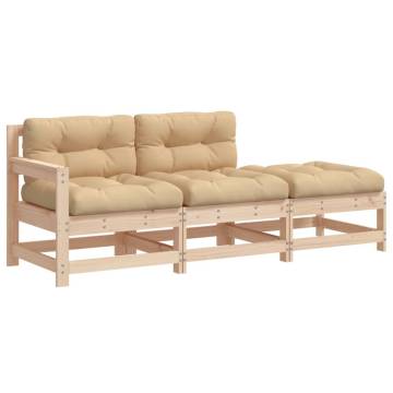 3 Piece Garden Lounge Set with Cushions - Solid Wood