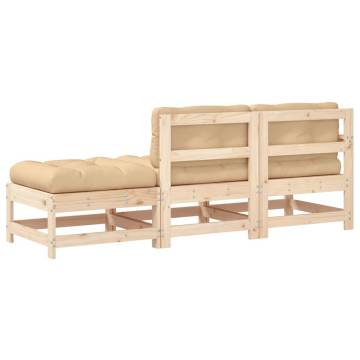 3 Piece Garden Lounge Set with Cushions - Solid Wood