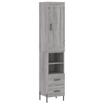 Stylish Highboard Grey Sonoma | 34.5x34x180 cm Engineered Wood