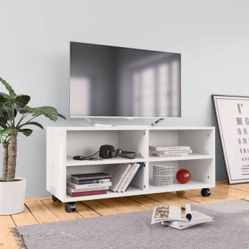 Stylish White TV Cabinet with Castors - 90x35x35 cm