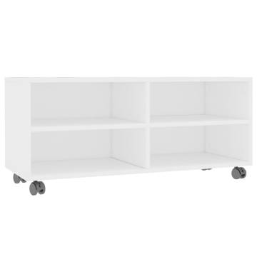 Stylish White TV Cabinet with Castors - 90x35x35 cm