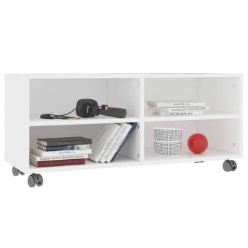 Stylish White TV Cabinet with Castors - 90x35x35 cm