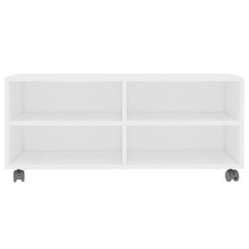 Stylish White TV Cabinet with Castors - 90x35x35 cm