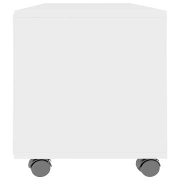 Stylish White TV Cabinet with Castors - 90x35x35 cm