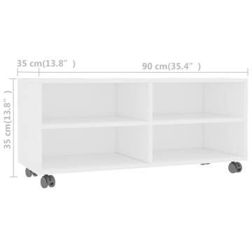 Stylish White TV Cabinet with Castors - 90x35x35 cm