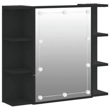 Mirror Cabinet with LED - Black, 70x16.5x60 cm | Hipo Market