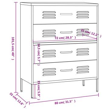 Stylish Mint Chest of Drawers - 80x35x101.5 cm Steel