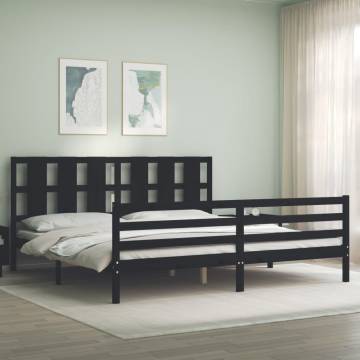 Stylish Black Bed Frame with Headboard - 200x200 cm Solid Wood