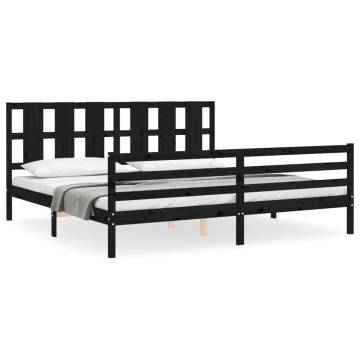 Stylish Black Bed Frame with Headboard - 200x200 cm Solid Wood