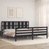 Stylish Black Bed Frame with Headboard - 200x200 cm Solid Wood