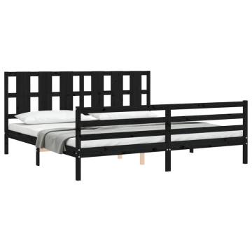 Stylish Black Bed Frame with Headboard - 200x200 cm Solid Wood