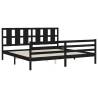 Stylish Black Bed Frame with Headboard - 200x200 cm Solid Wood