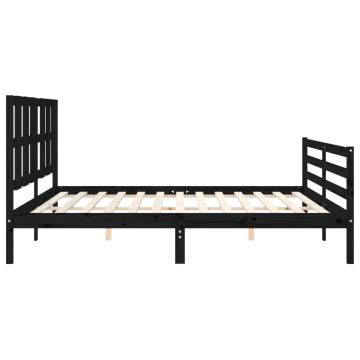 Stylish Black Bed Frame with Headboard - 200x200 cm Solid Wood