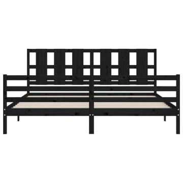 Stylish Black Bed Frame with Headboard - 200x200 cm Solid Wood